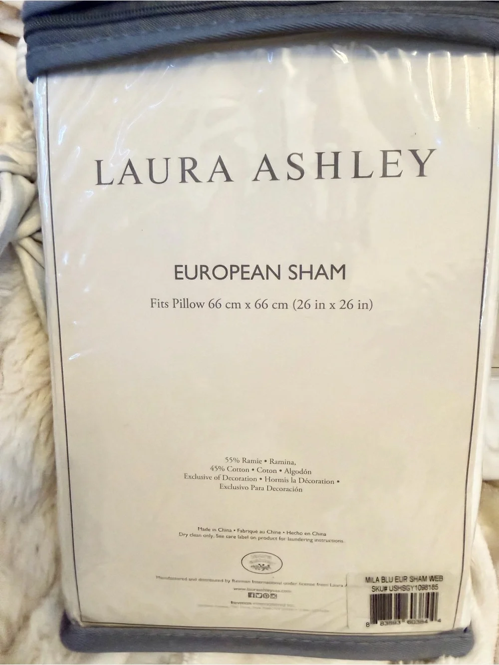 NWT PAIR of Laura Ashley White European Shams with Blue Trim